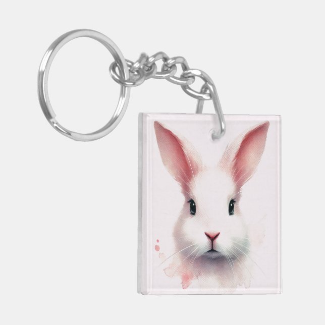 Pastel Pink Bunny Acrylic Keychain – Cute Design (Front Left)