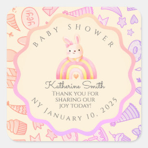 pastel pink bunny cute party babyshower  square sticker