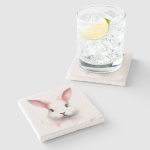 Pastel Pink Bunny Face Stone Coaster – Cute & Cozy