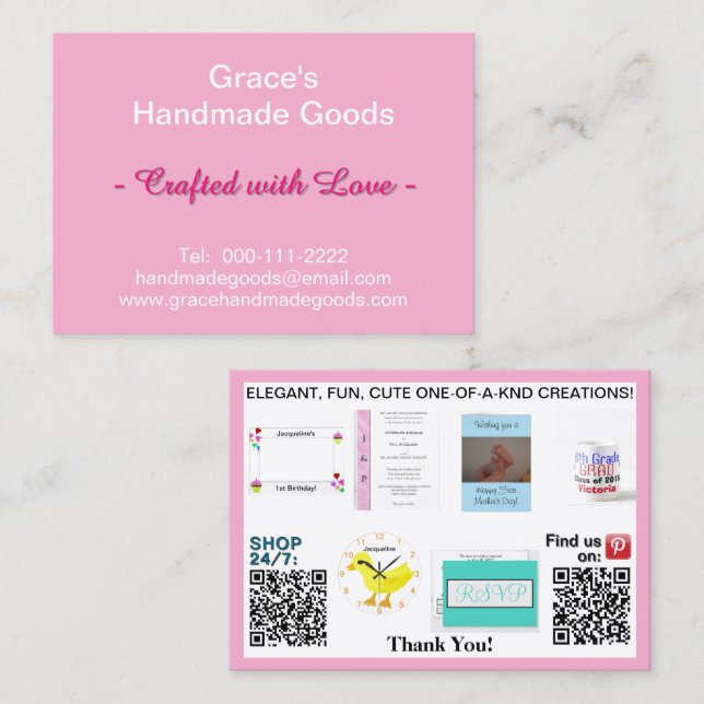 Pastel Pink Business Photos QR Codes 3.5 x 2.5 Business Card (Front/Back)