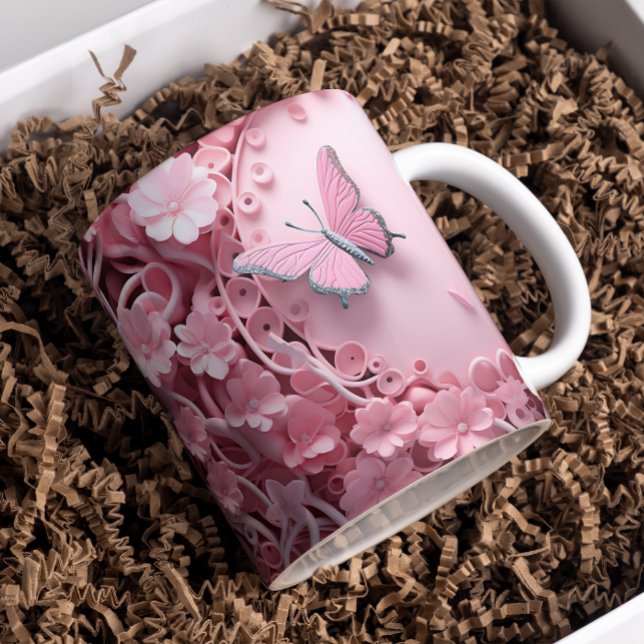 Pastel Pink Butterfly 3D Artistry Coffee Mug (Creator Uploaded)