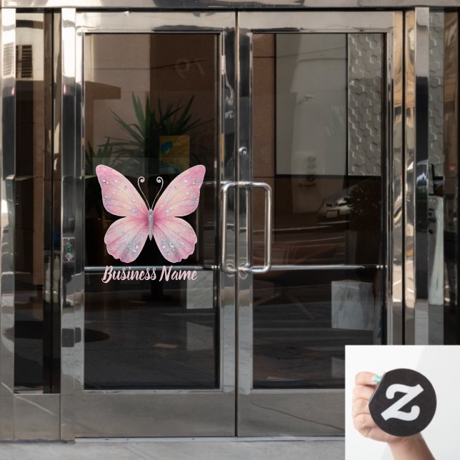pastel pink Butterfly logo Window Cling (Office Door)