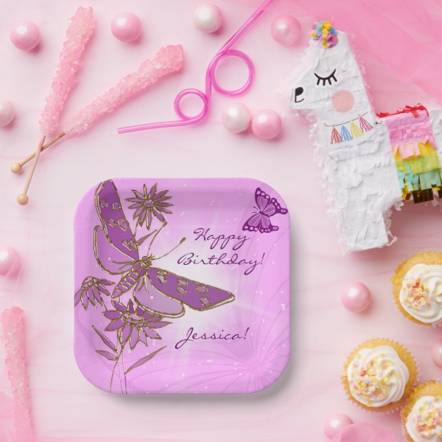 Pastel Pink Butterfly  Paper Plate (Party)