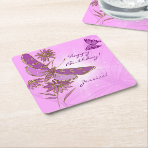 Pastel Pink Butterfly Throw Pillow Square Paper Coaster