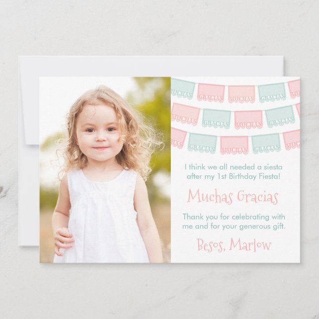 Pastel Pink Cacti Girl Birthday Party Gracias Thank You Card (Front)