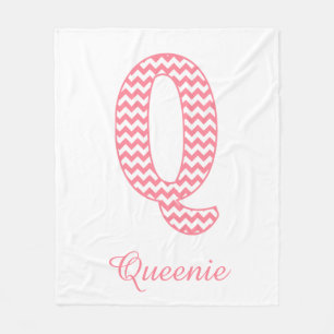 Pastel Pink Chevron Letter Q Design Fleece Blanket