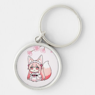 Pastel Pink Chibi FoxGirl with Cherry blossom Keychain