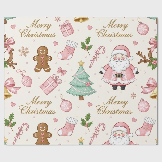 Pastel Pink Christmas Delight Wrapping Paper (Flat)