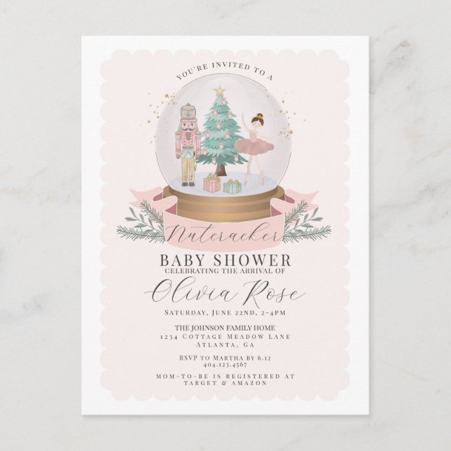 Pastel Pink Christmas Nutcracker girl baby shower Postcard (Front)