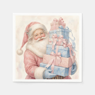Pastel Pink Christmas Santa Claus with Gifts Napkin
