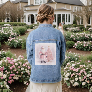 Pastel Pink Christmas Santa  Denim Jacket