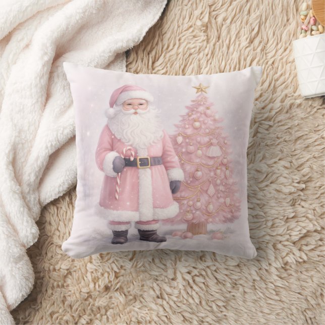 Pastel Pink Christmas Santa  Throw Pillow (Blanket)
