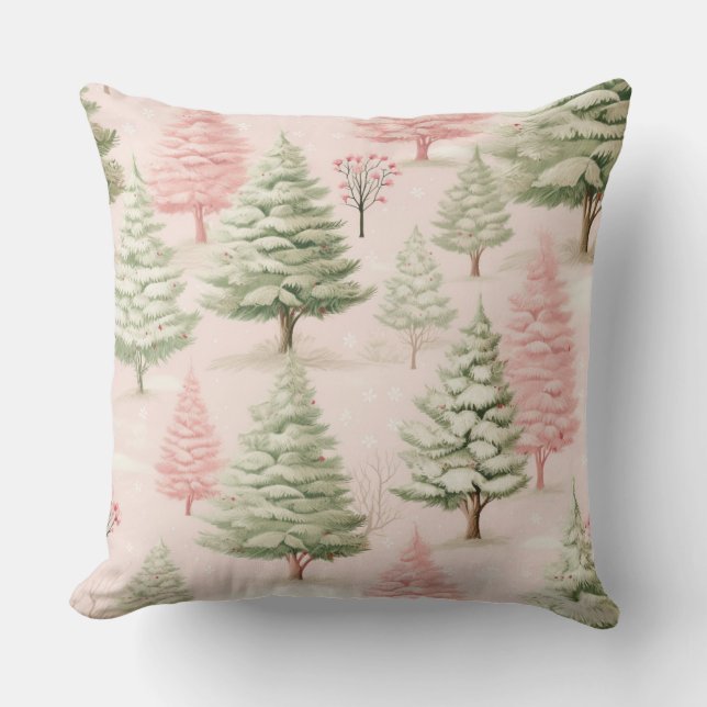 Pastel Pink Christmas Throw Pillow (Front)