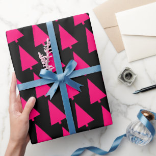 Pastel Pink Christmas tree Black Wrapping Paper