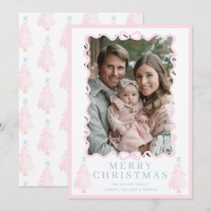 Pastel Pink Christmas Watercolor Christmas Tree Holiday Card
