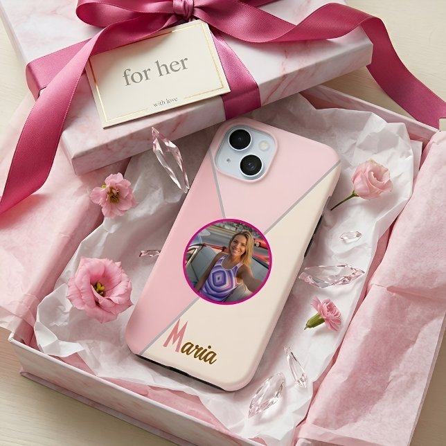 Pastel Pink Colour Block Personalized Photo & Name (Creator Uploaded)