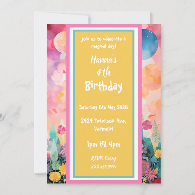 Pastel Pink Colourful Magical Castle Invitation (Back)