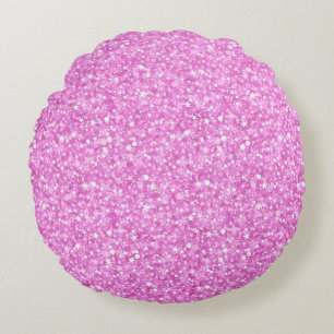 Pastel Pink Colours Faux Glitter & Sparkles Print Round Pillow