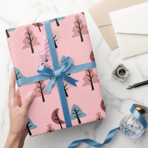 Pastel Pink Cookie Tree Pattern Holiday Wrapping Paper