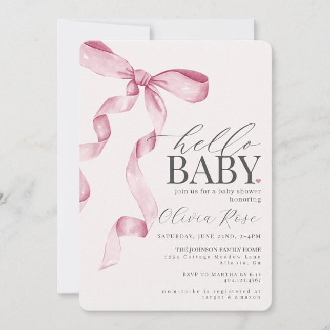 Pastel Pink Coquette Bow Girl Baby Shower Invite (Front)