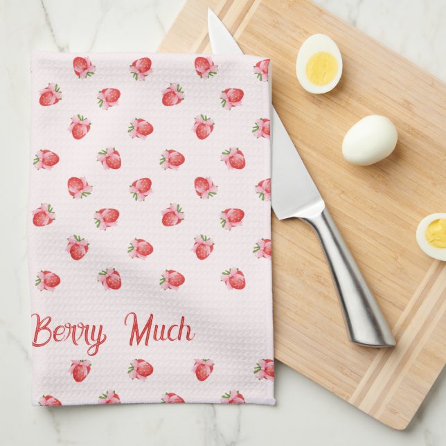 Pastel Pink Coquette Strawberry Personalized Kitchen Towel (Quarter Fold)