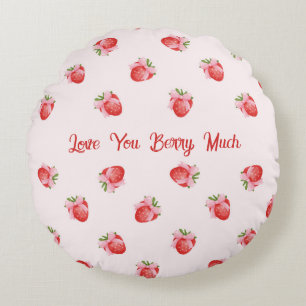 Pastel Pink Coquette Strawberry Personalized Round Pillow