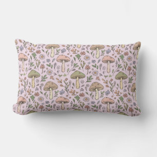Pastel Pink Cottagecore Fungi Seamless Pattern Lumbar Pillow