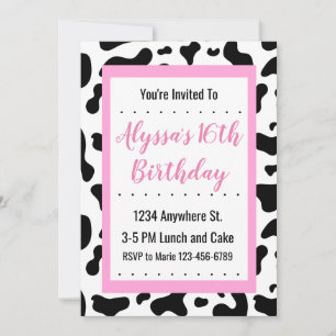 Pastel Pink Cow Print Party Invitation