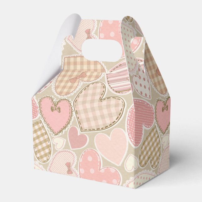 Pastel Pink Craft Textile Hearts Pattern Favor Box (Front Side)