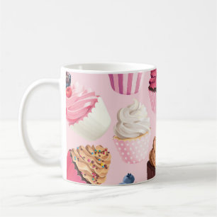 Pastel Pink Cupcakes: Vintage Pattern. Coffee Mug