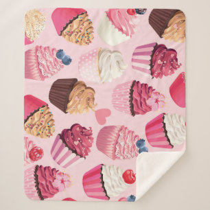 Pastel Pink Cupcakes: Vintage Pattern. Sherpa Blanket