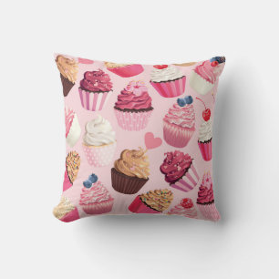 Pastel Pink Cupcakes: Vintage Pattern. Throw Pillow
