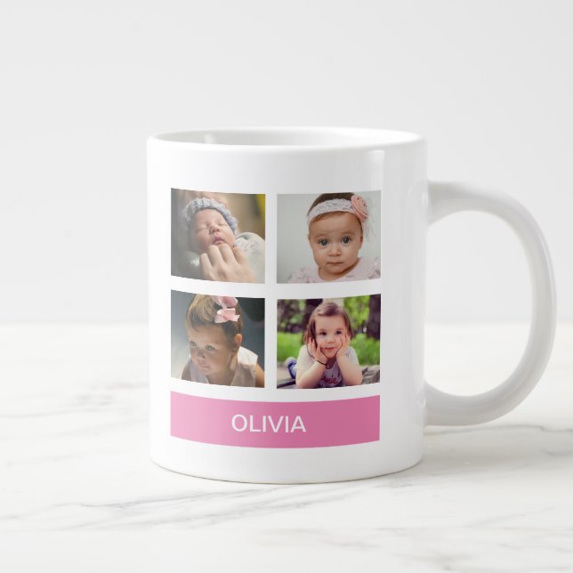 Pastel Pink Custom Photo – Personalized Large Coffee Mug (Right)