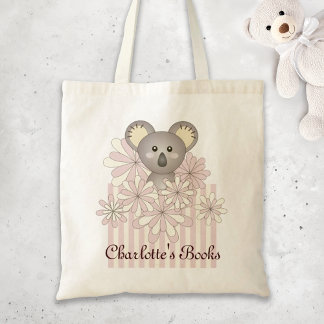 Pastel Pink Cute Baby Koala Bear Kids Name Tote Bag
