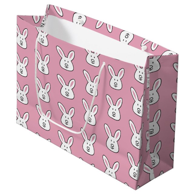 Pastel Pink Cute Easter Bunny Pattern  Large Gift Bag (Front Angled)