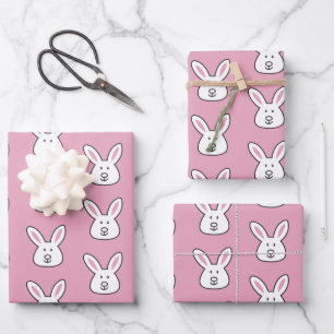 Pastel Pink Cute Easter Bunny Pattern Wrapping Paper Sheet