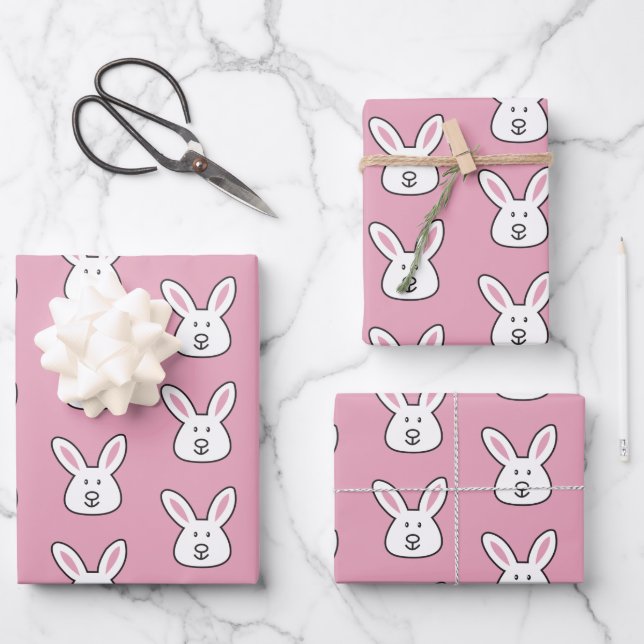 Pastel Pink Cute Easter Bunny Pattern Wrapping Paper Sheet (Front)