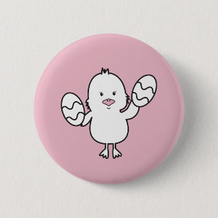 Pastel Pink Cute Easter Chick & Eggs Illustration 2 Inch Round Button