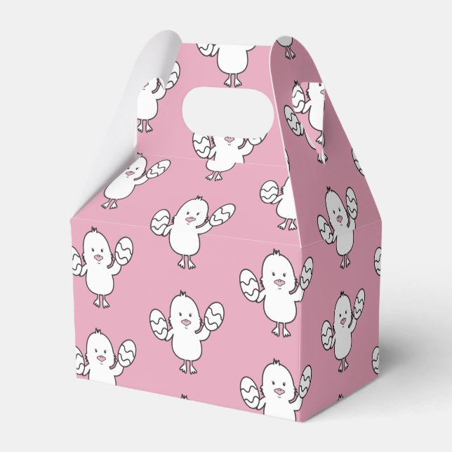 Pastel Pink Cute Easter Chick & Eggs Pattern Favor Box (Front Side)