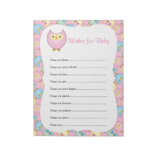 Pastel Pink Cute Owl Baby Shower Theme - Wishes Notepad