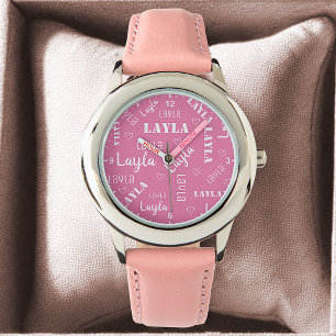 Pastel Pink Cute Word Art Personalized Name Girls Watch