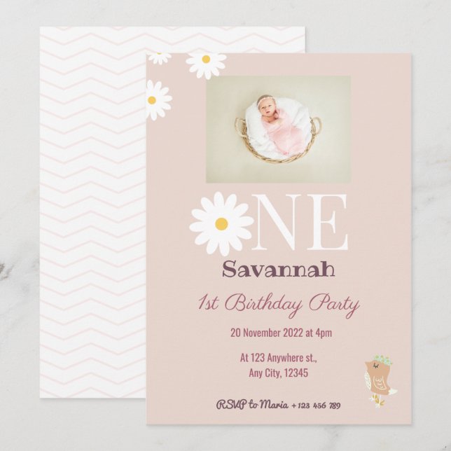 Pastel Pink Daisies Invitation Anniversaire (Devant / Derrière)
