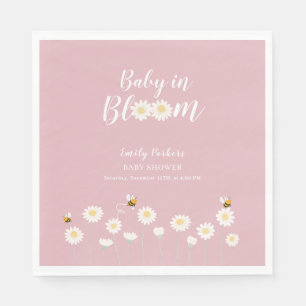 Pastel Pink Daisy Floral Baby In Bloom Shower Napkin