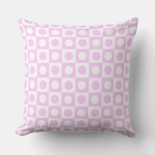 Pastel Pink Dots and Squares Pattern Throw Pillow