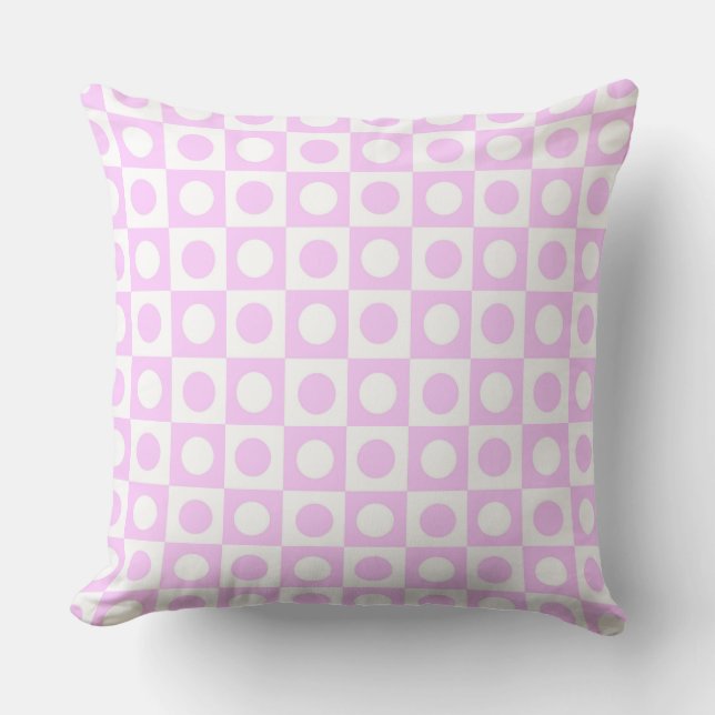 Pastel Pink Dots and Squares Pattern Throw Pillow (Front)