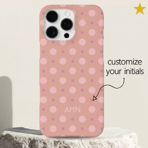 Pastel Pink Dots Pattern Custom Name Initials iPhone 16 Pro Max Case