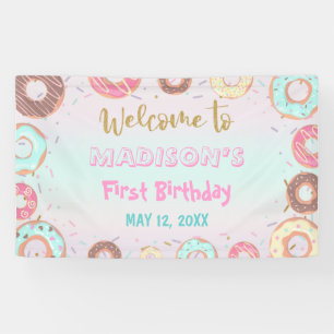 Pastel Pink Doughnut Birthday Grow Up Party Backdr Banner