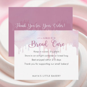 Pastel Pink Dripping Bread Care Instructions Thank You Card