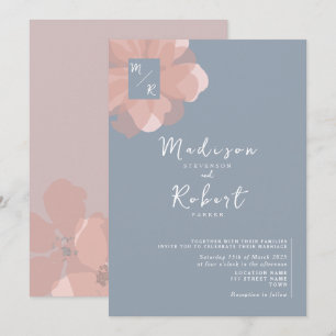 Pastel Pink Dusty Blue Floral Wedding Invitation