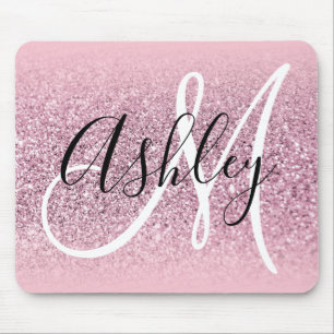 Pastel Pink Edge Ombre Glitter Monogram Mouse Pad